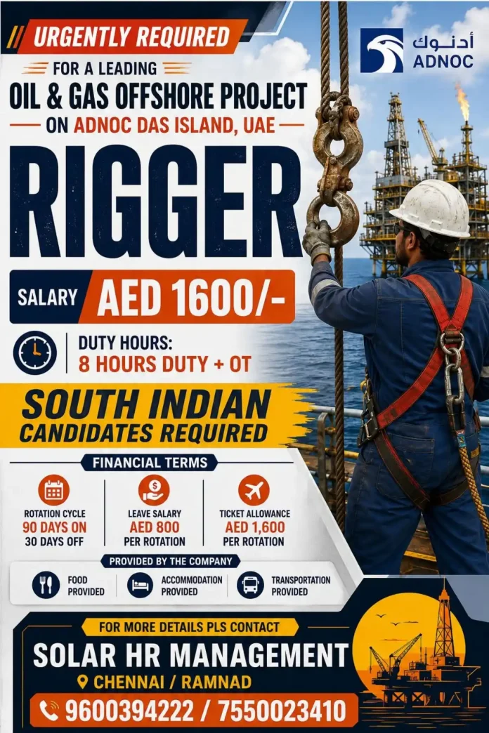 Rigger working on ADNOC offshore platform Das Island UAE