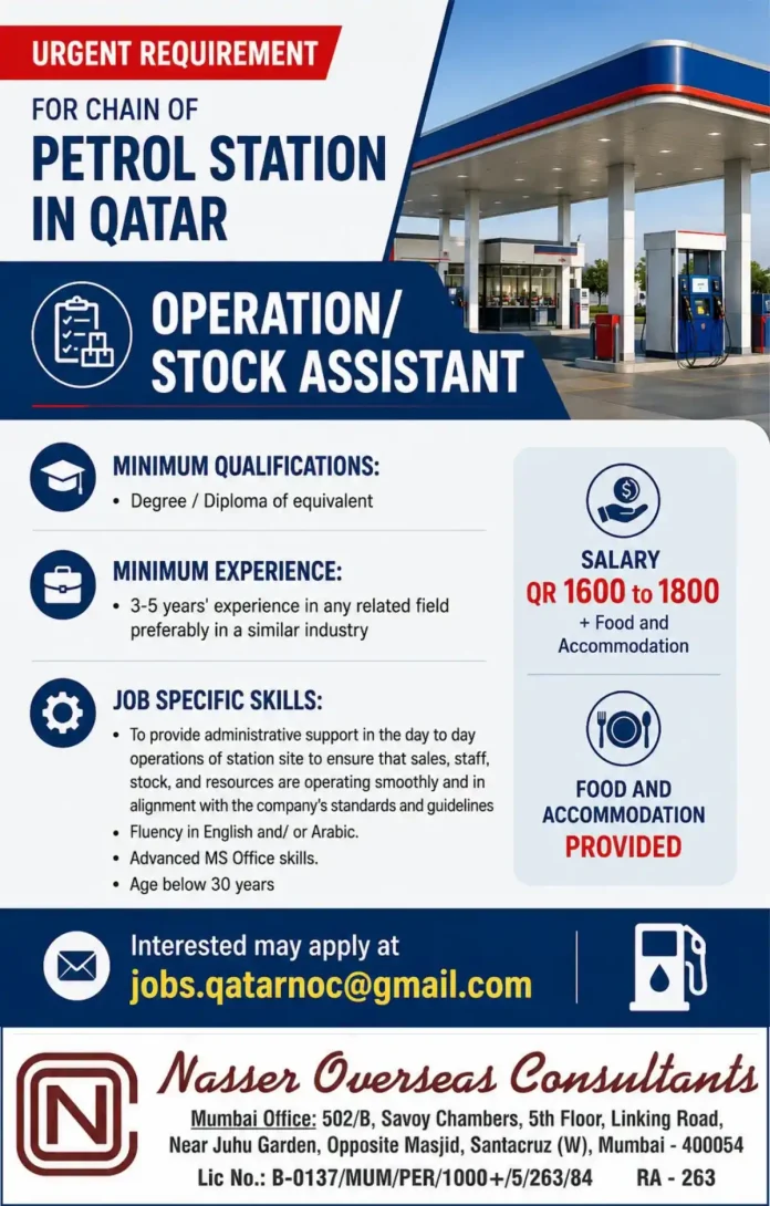 Petrol station operation assistant job advertisement Qatar