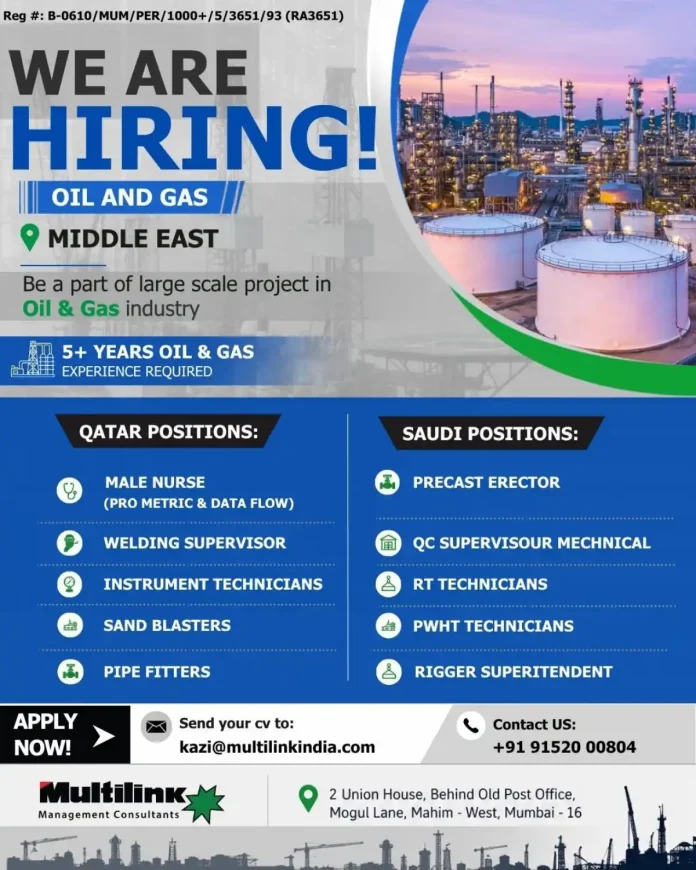 Oil and Gas jobs in Qatar and Saudi Arabia with Multilink Management Consultants