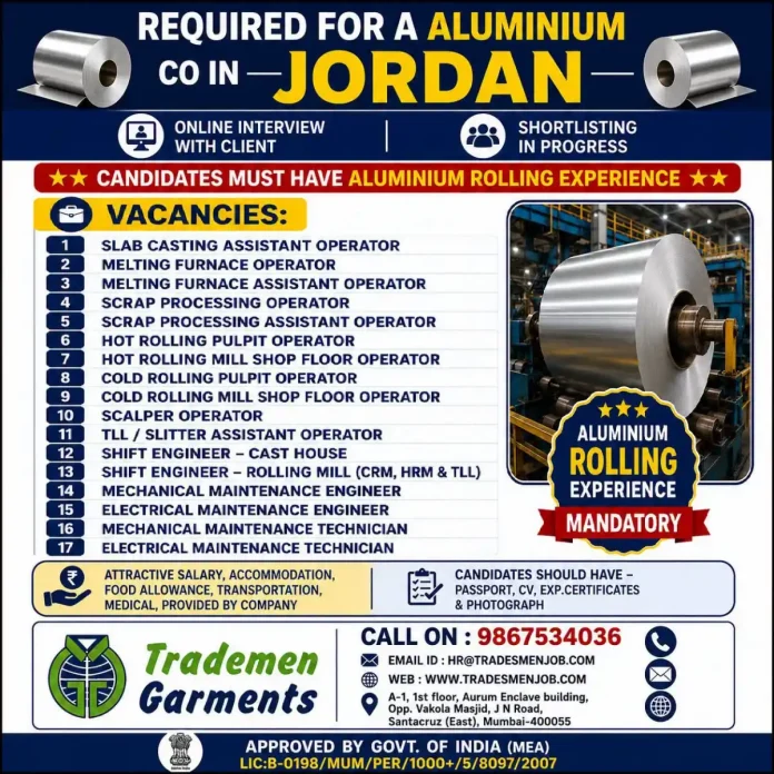 Aluminium rolling jobs Jordan online interview