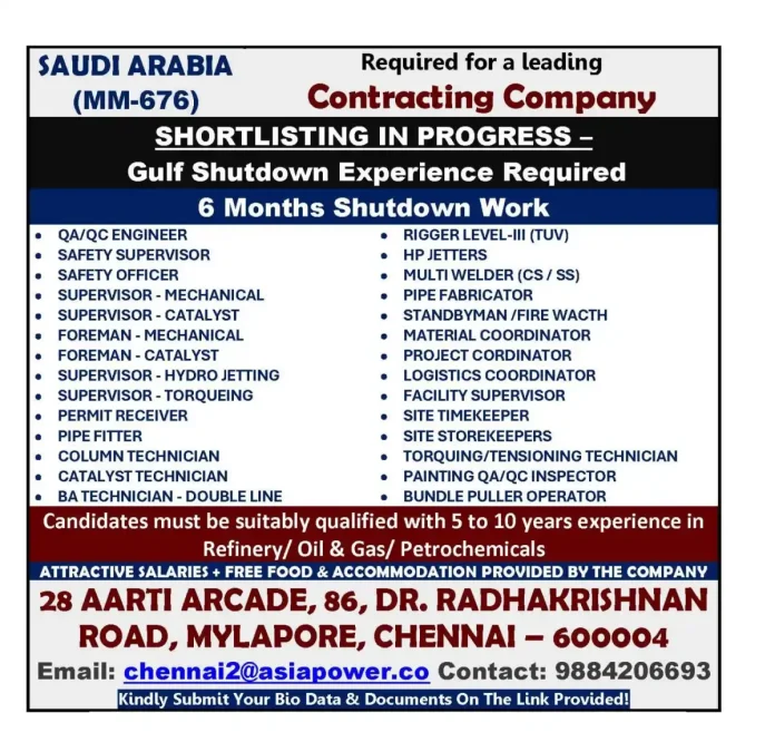 Saudi Arabia Shutdown Jobs – Hiring