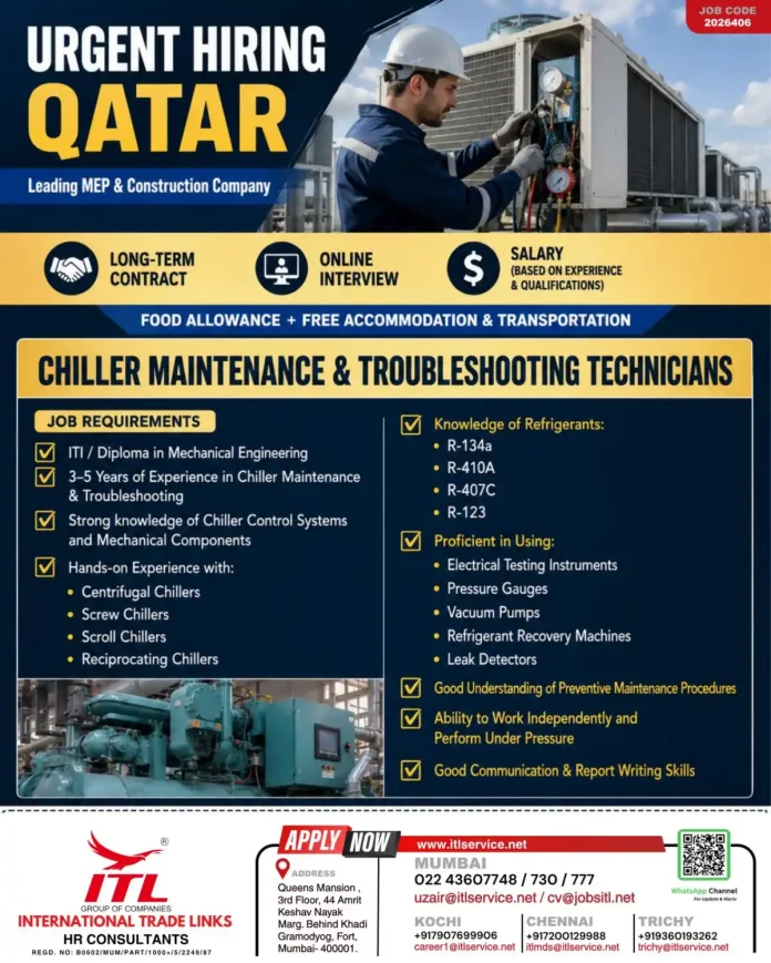Chiller Maintenance Technician Qatar job
