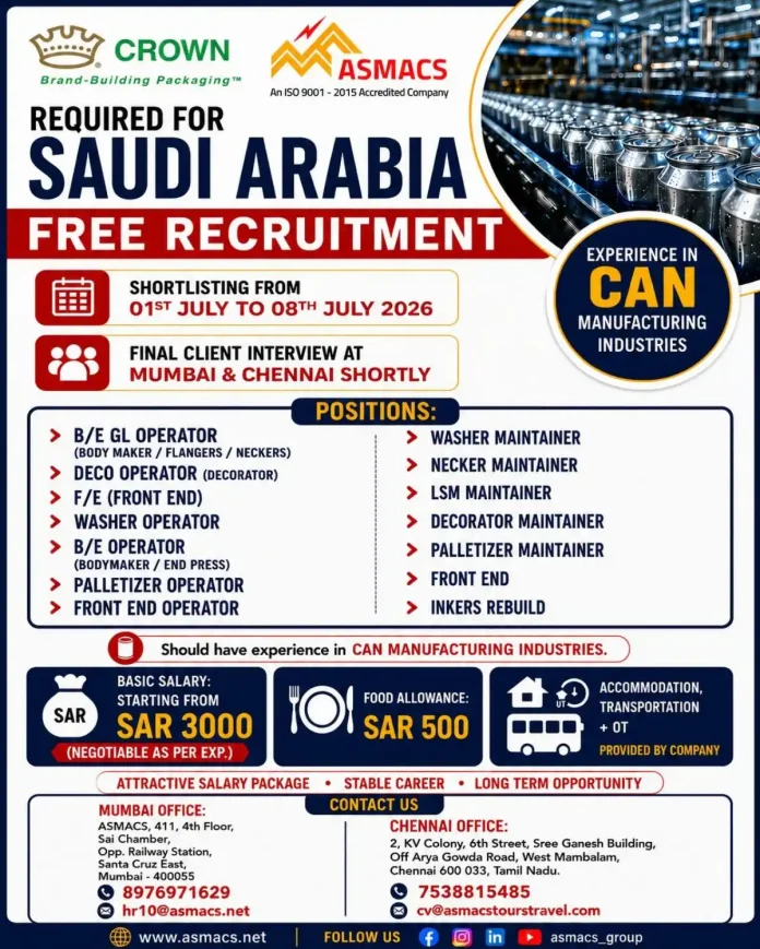 ASMACS Can Manufacturing Jobs Saudi Arabia 2026