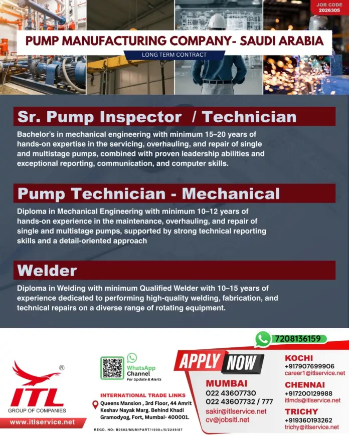 Pump maintenance and repair technicians
