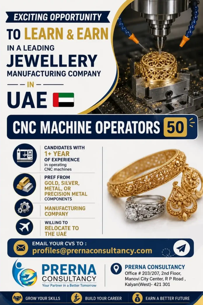 CNC machine operator working on jewellery manufacturing equipment in UAE factory