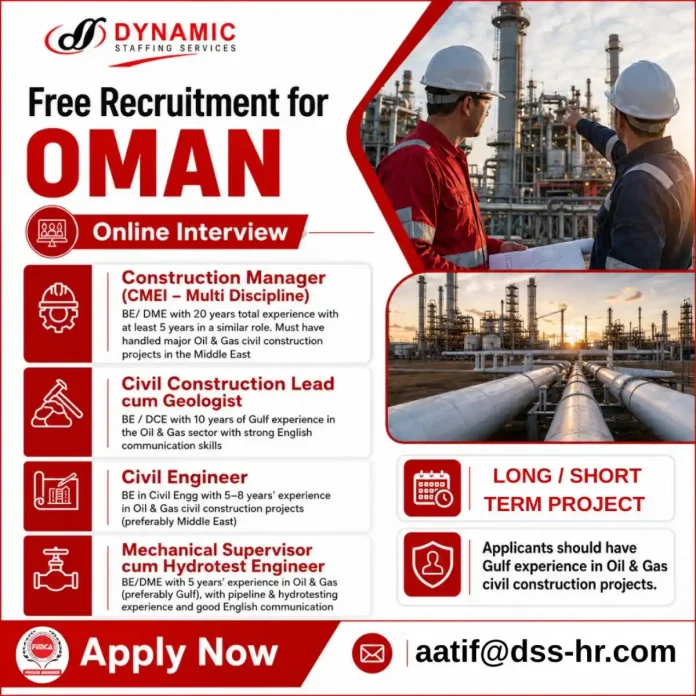 Oil and Gas construction workers in Oman with cranes and pipelines