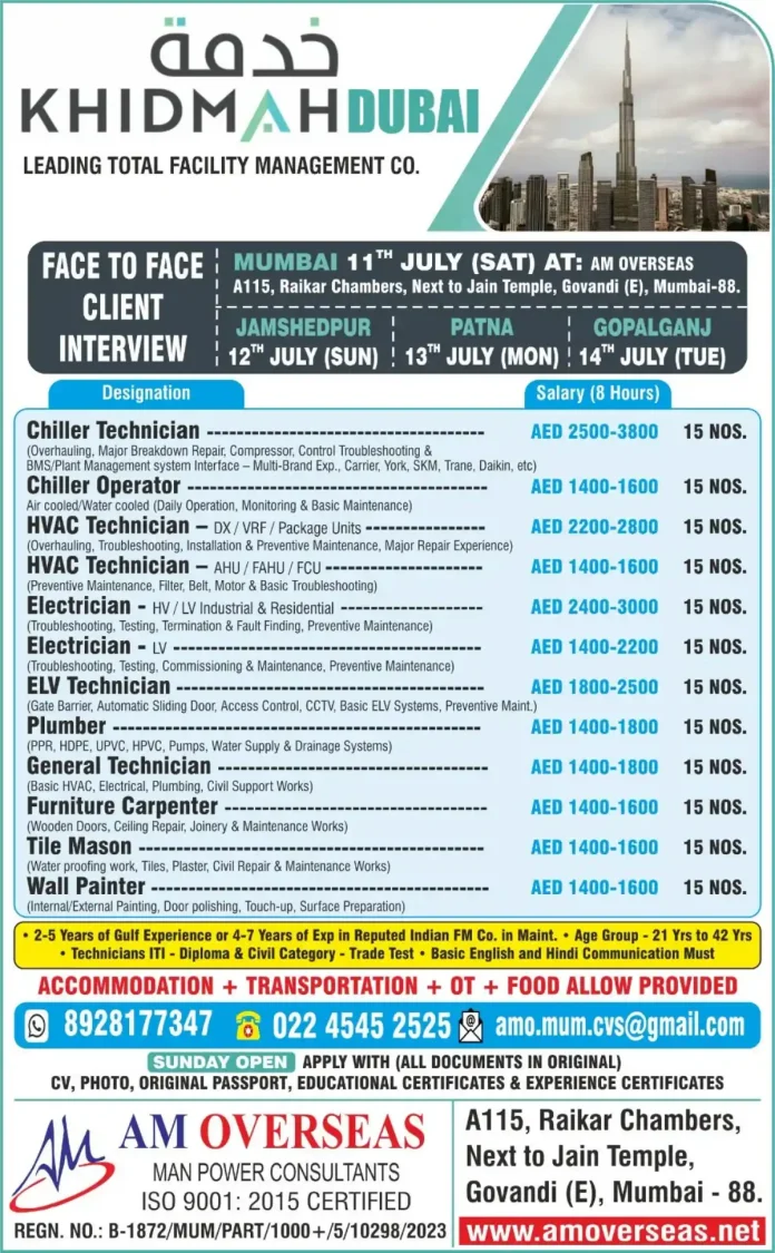 Khidmah Dubai Facility Management Jobs Interview