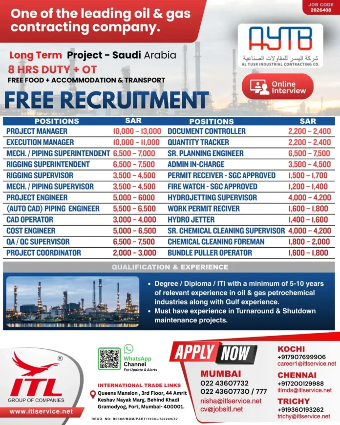 Oil and gas recruitment job posting for Saudi Arabia