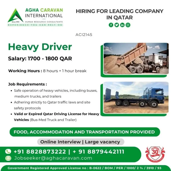 Heavy Driver job in Qatar with AGHA CARAVAN