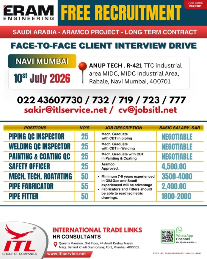 ITL Group Aramco Project Recruitment Drive 2026