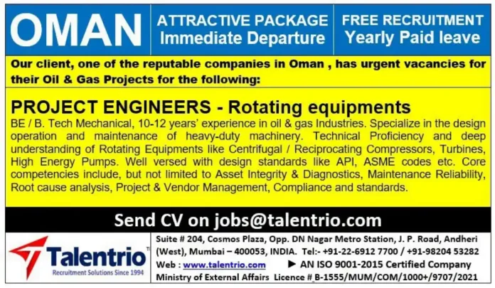 Project Engineer Rotating Equipment Oman Job