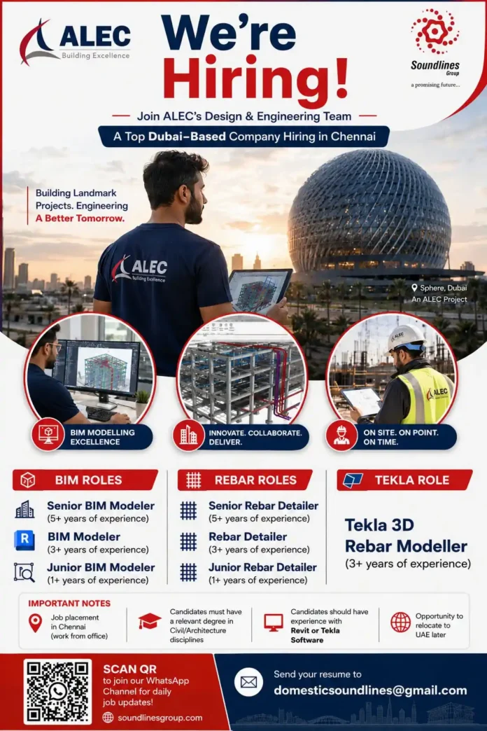 ALEC hiring BIM and Rebar roles in Chennai