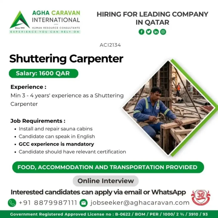 Shuttering Carpenter job posting Qatar