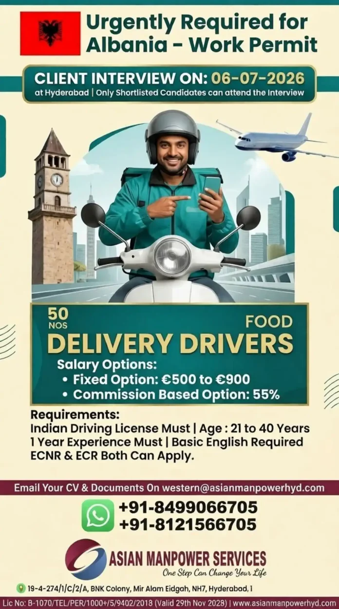 Food delivery driver with bike in Albania