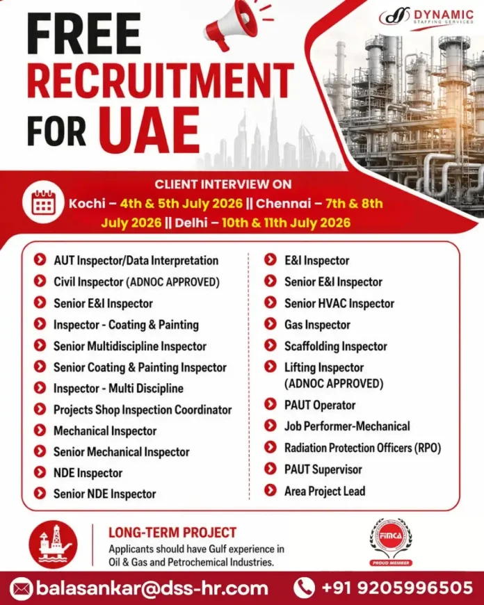 Recruitment for UAE Oil and Gas Inspector Jobs