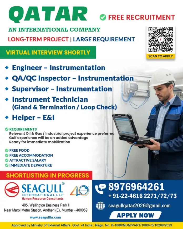 Seagull International hiring instrumentation jobs in Qatar