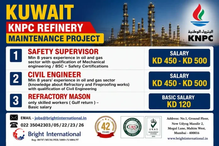 Bright International recruiting for Kuwait KNPC Refinery jobs