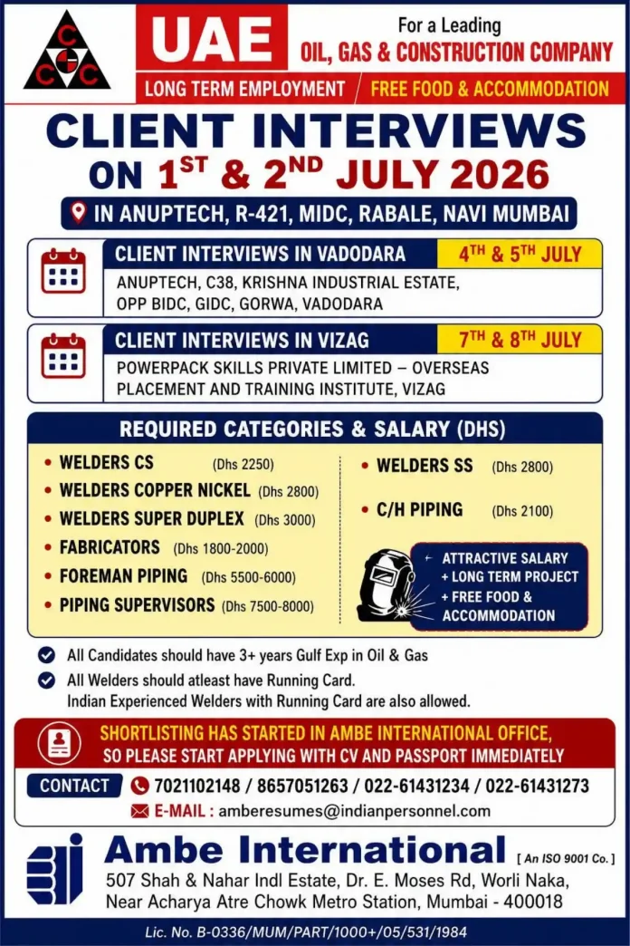 Oil and gas construction jobs in UAE