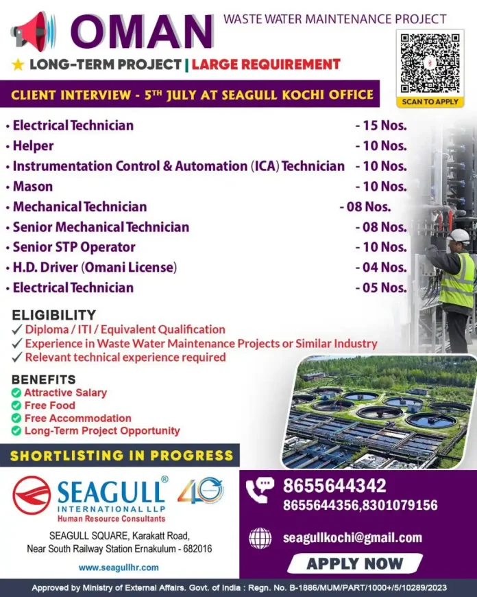Oman Waste Water Maintenance Project Job Opportunity