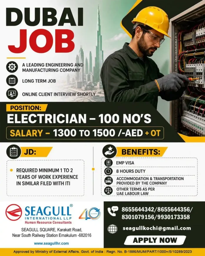Electrician working in Dubai with company benefits