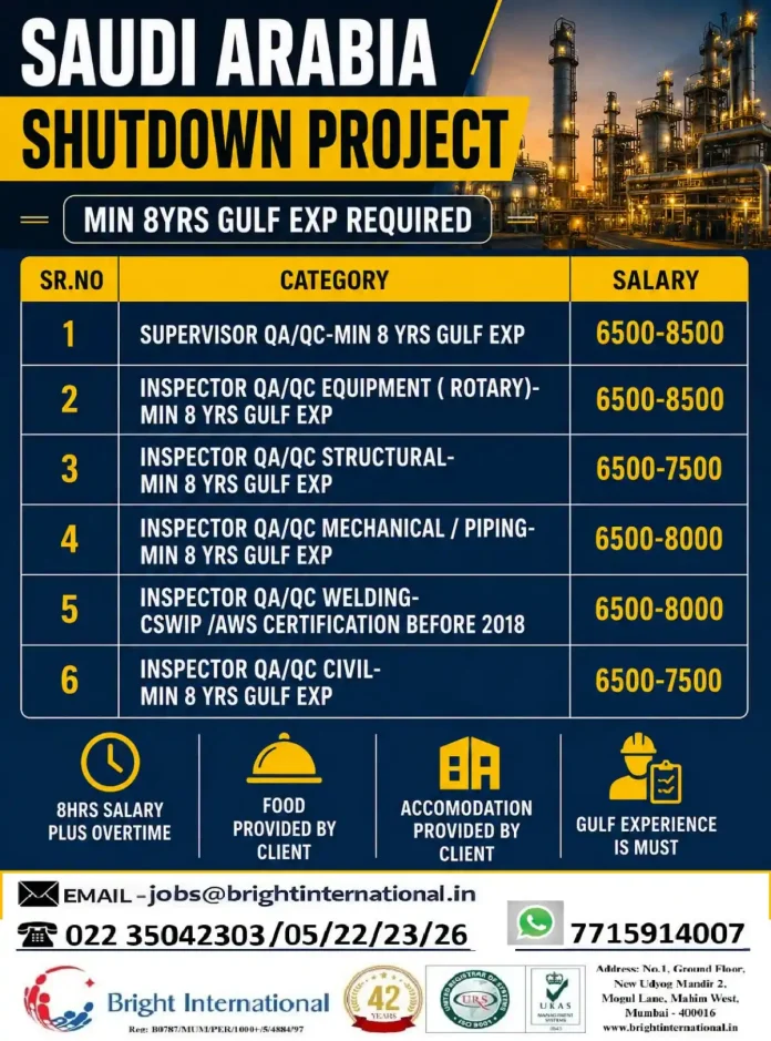 Saudi Arabia Shutdown Project job advertisement Bright International