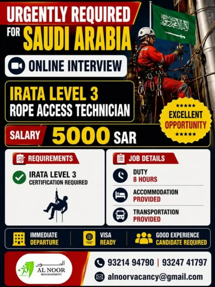 IRATA Level 3 Rope Access Technician job in Saudi Arabia