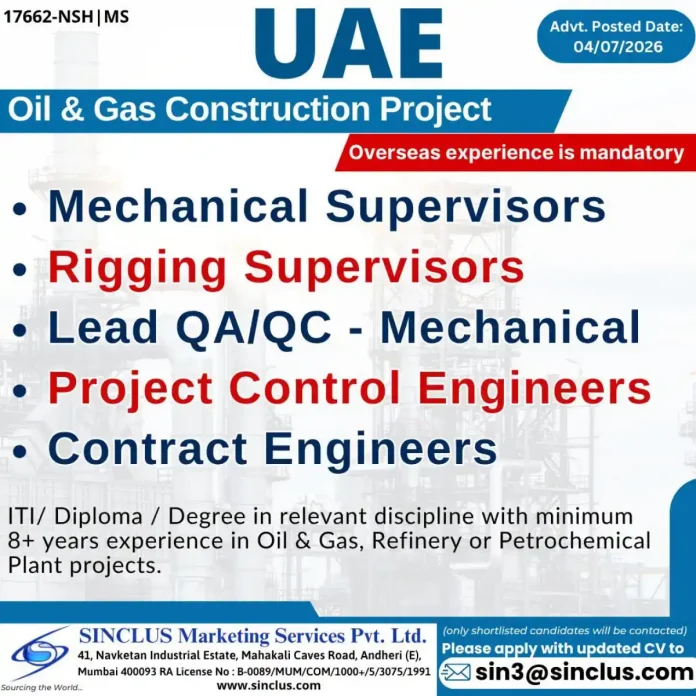 Oil and gas construction project in UAE with workers and equipment