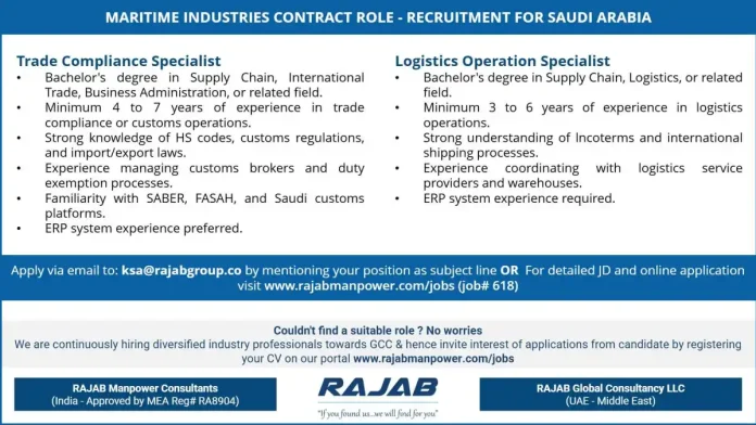 Maritime industry job opportunity in Saudi Arabia