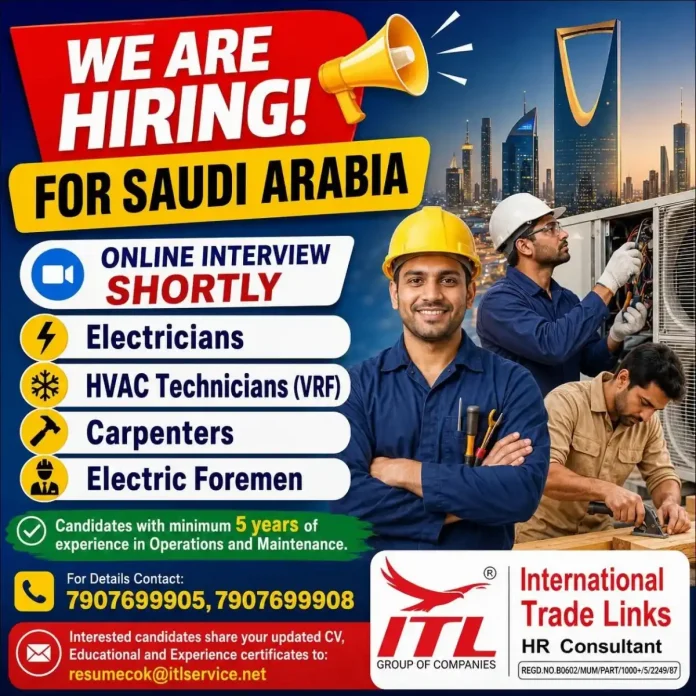 ITL Group hiring for Saudi Arabia jobs electricians HVAC carpenters