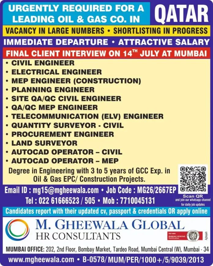 Oil and Gas jobs in Qatar recruitment 2024