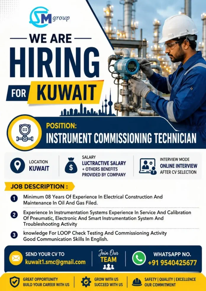 SM Group hiring Instrument Commissioning Technician for Kuwait