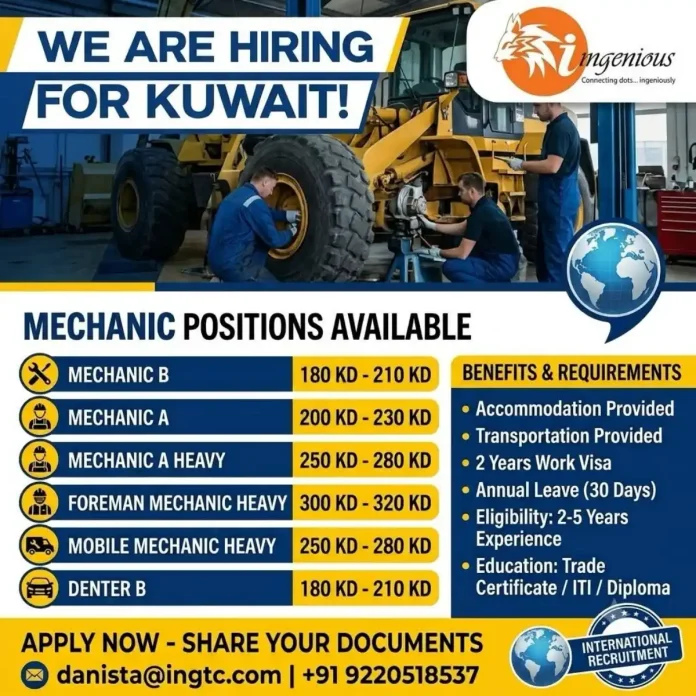 Mechanic job vacancies in Kuwait – Imgenious International Recruitment