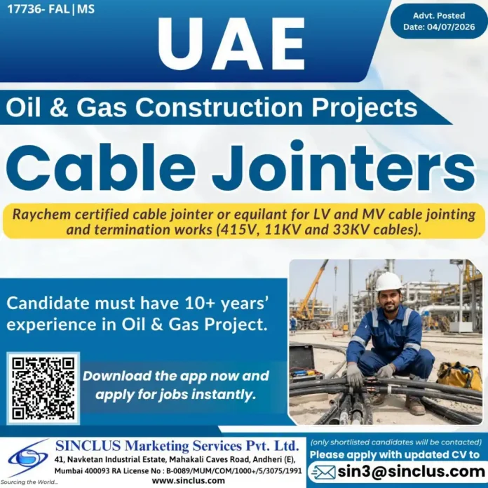 Cable Jointer job opening in UAE