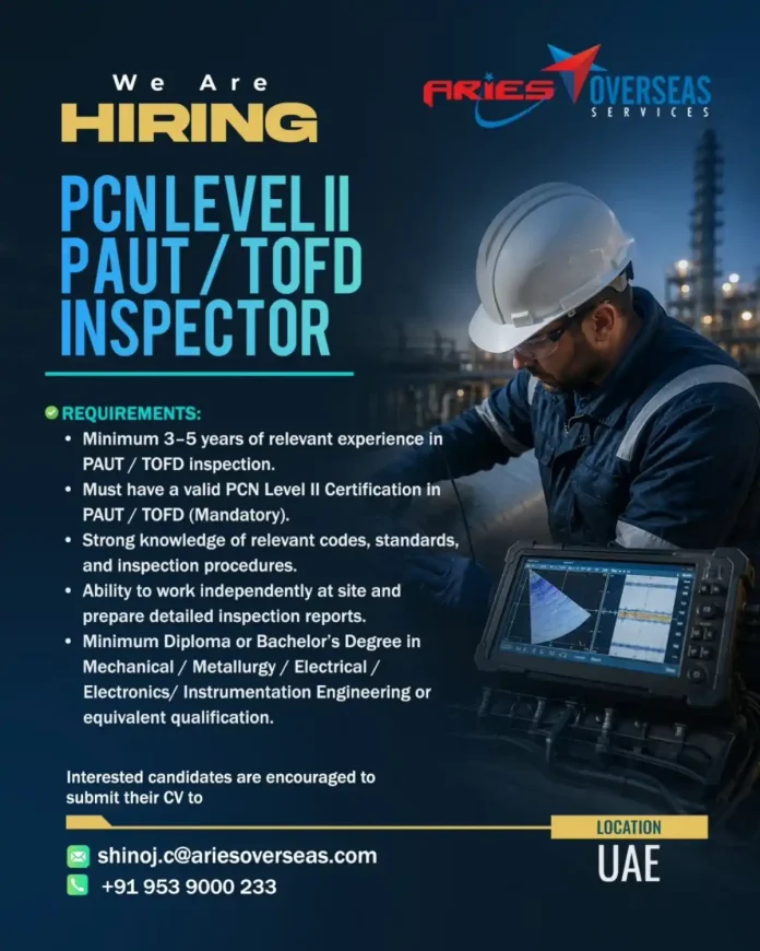 PCN Level II PAUT/TOFD Inspector job posting with Aries Overseas Services