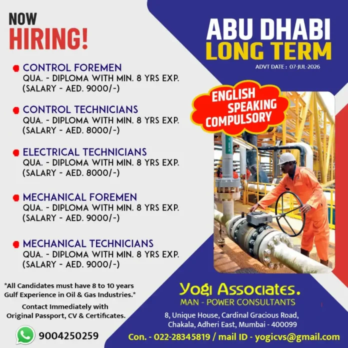 Control and mechanical technicians working in oil and gas plant in Abu Dhabi