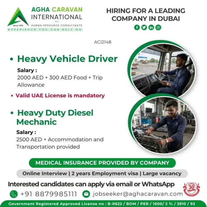 Heavy Vehicle Driver and Diesel Mechanic Jobs Dubai