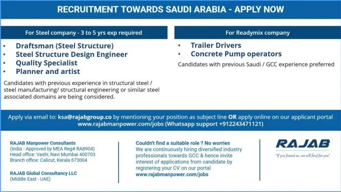 Recruitment Saudi Arabia Steel Readymix Jobs