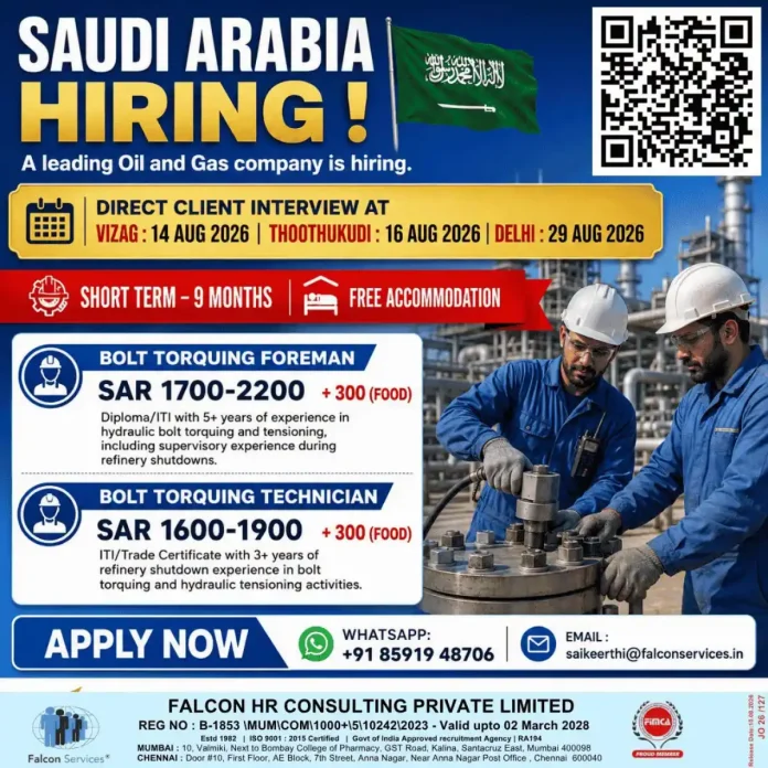 Bolt Torquing Foreman and Technician jobs in Saudi Arabia – Falcon Services hiring