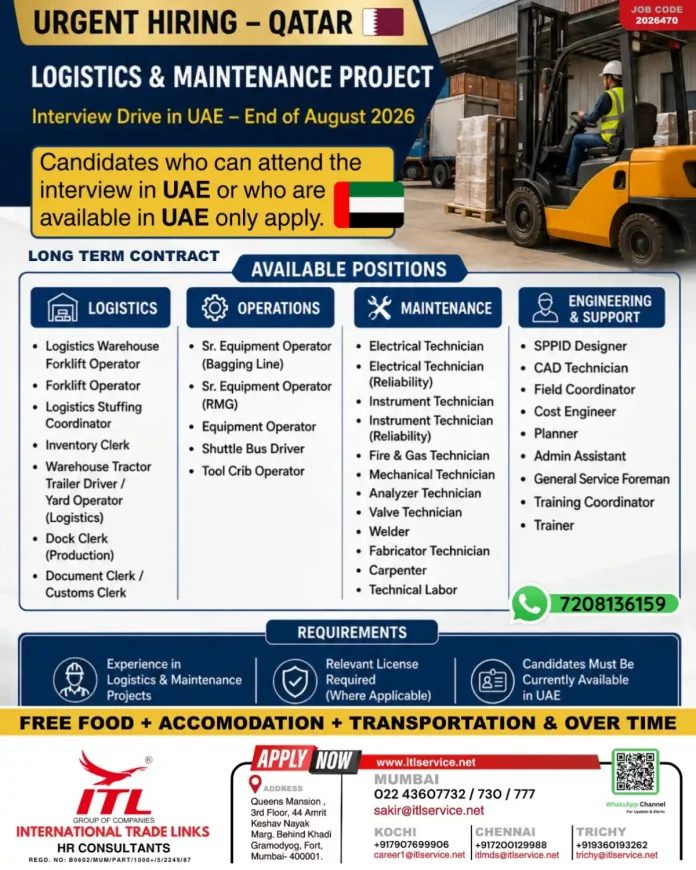 Qatar logistics and maintenance urgent hiring interview in UAE