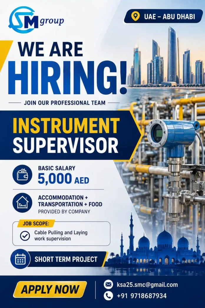 Instrument Supervisor job vacancy with SM Group in Abu Dhabi