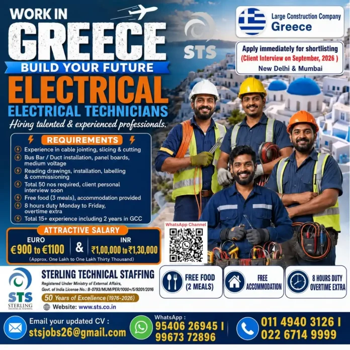 Electrical Technician jobs in Greece – hiring by Sterling Technical Staffing