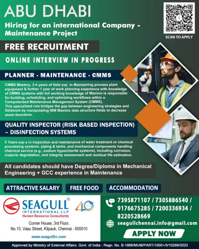 Maintenance Planner CMMS and Quality Inspector jobs in Abu Dhabi