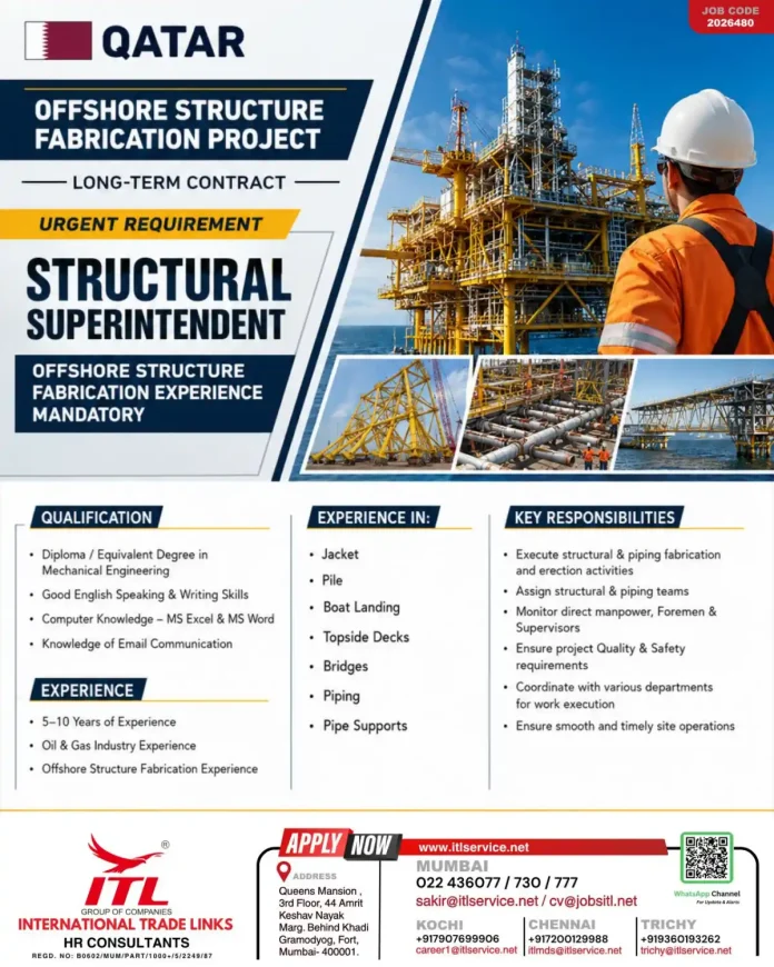 Structural Superintendent Qatar offshore structure fabrication project