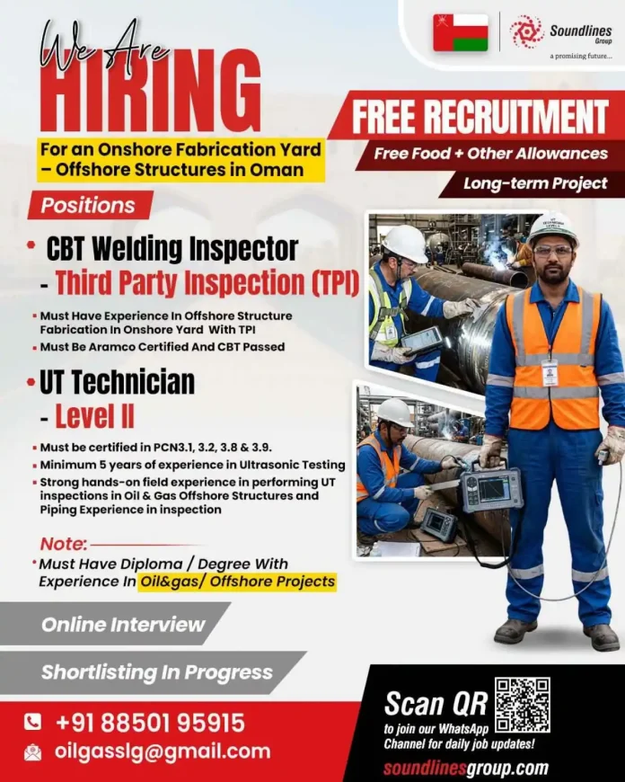 Offshore Structure Fabrication Jobs in Oman – CBT Welding Inspector & UT Technician