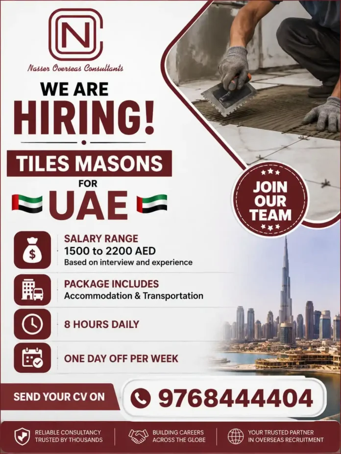 Tiles Mason jobs in UAE - Nasser Overseas Consultants hiring tiles masons