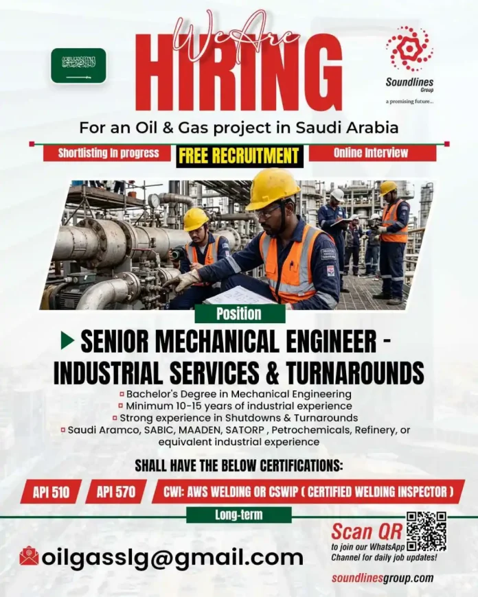 Senior Mechanical Engineer job Saudi Arabia Soundlines Group