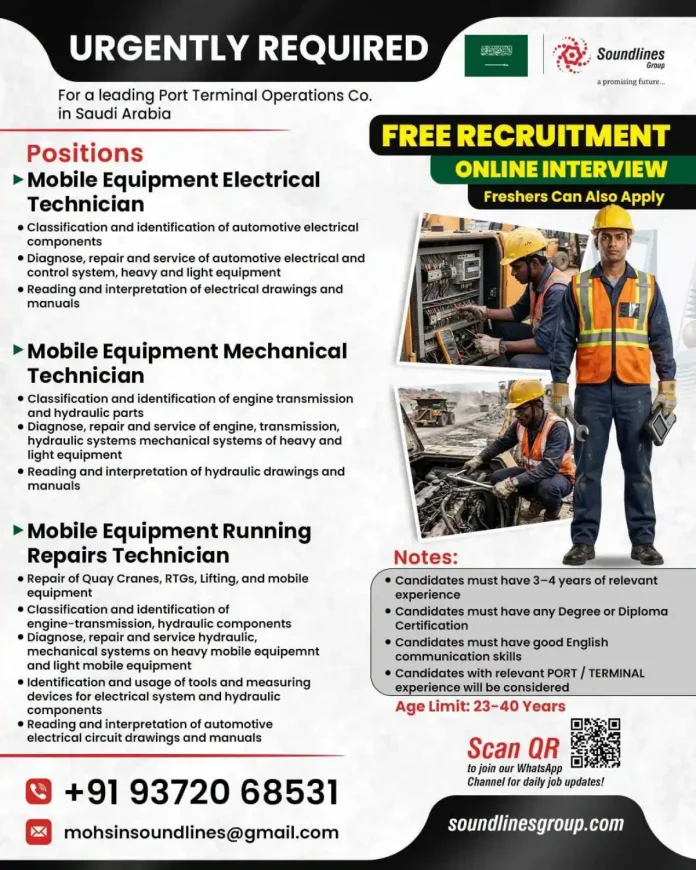 Mobile Equipment Electrical Mechanical Running Repairs Technician Saudi Arabia Port Terminal