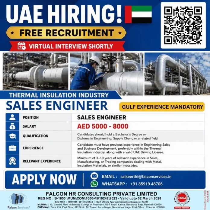 Sales Engineer job in UAE Thermal Insulation Industry Falcon Services