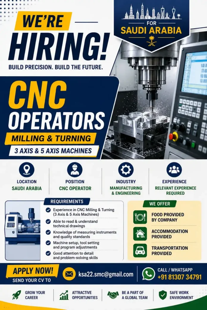 CNC Operator Milling and Turning Jobs in Saudi Arabia