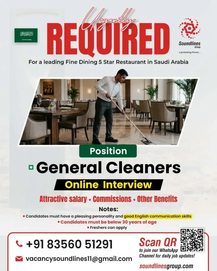 General Cleaners job in Saudi Arabia by Soundlines Group